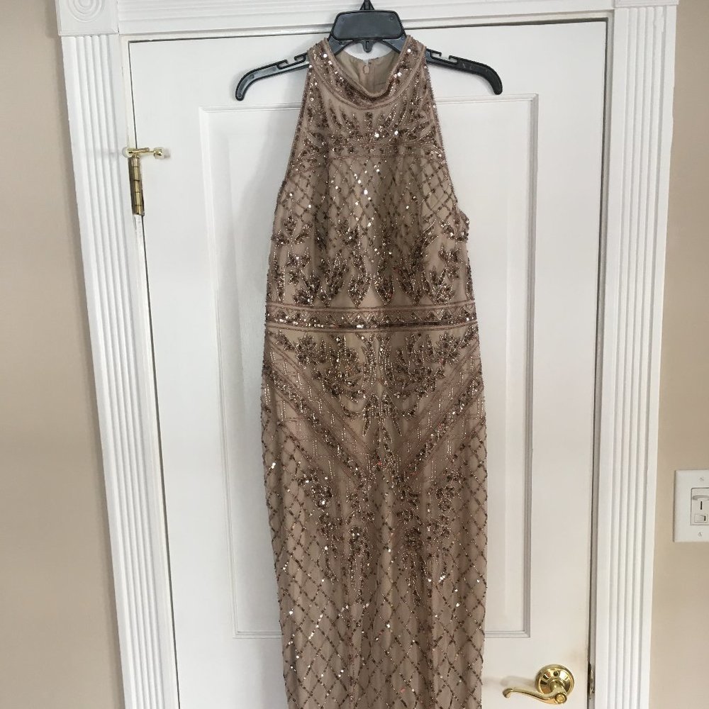 Adrianna Papell Mock Neck Beaded Column Dress